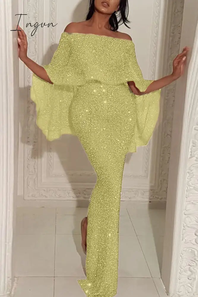 Ingvn - Fashion Sexy Solid Patchwork Slit Off the Shoulder Evening Dress(8 Colors)