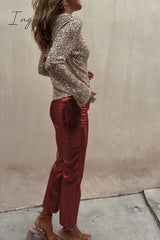 Ingvn - Sinclair Metallic Faux Leather High Rise Pocketed Straight Pants