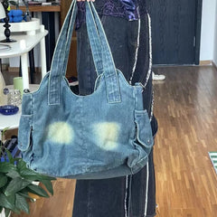 Ingvn  New Spicy Girl Cowboy Bags Single Shoulder Bag Diagonal Strap Large Capacity Bags Shoe Laces Casual Retro Denim Bag Women's Bag