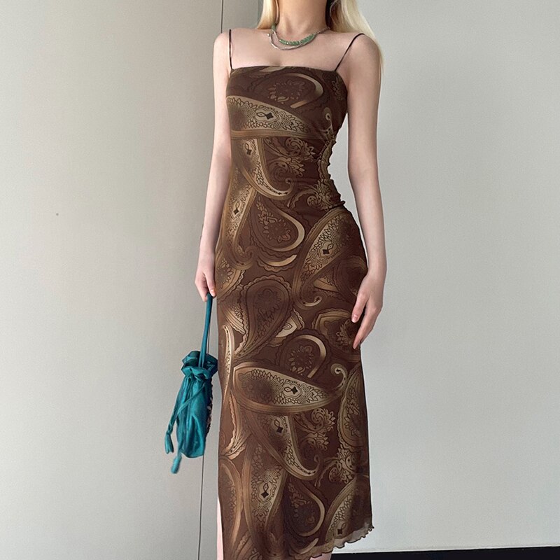Brown Fairy Mini Dress 90s Vintage Spaghetti Strap Ruffles Short Dress Lace Boho Party Holiday Sundress Women Y2K Streetwear