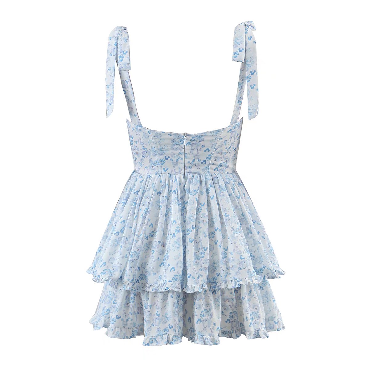 Fashion Women Spaghetti Strap Ruffle Cake Chiffon Dress Sexy Ladies Floral Print Holiday Party Mini Dress Summer Robe