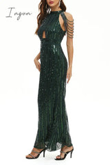 Ingvn - Celebrities Elegant Solid Sequins Patchwork O Neck Evening Dress Dresses
