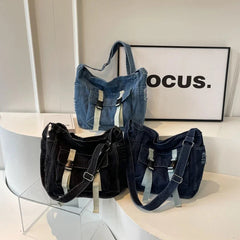 Ingvn  Large Capacity Denim Messenger Bag for Women Crossbody Bag for Students Single Shoulder Tote Bag for Class