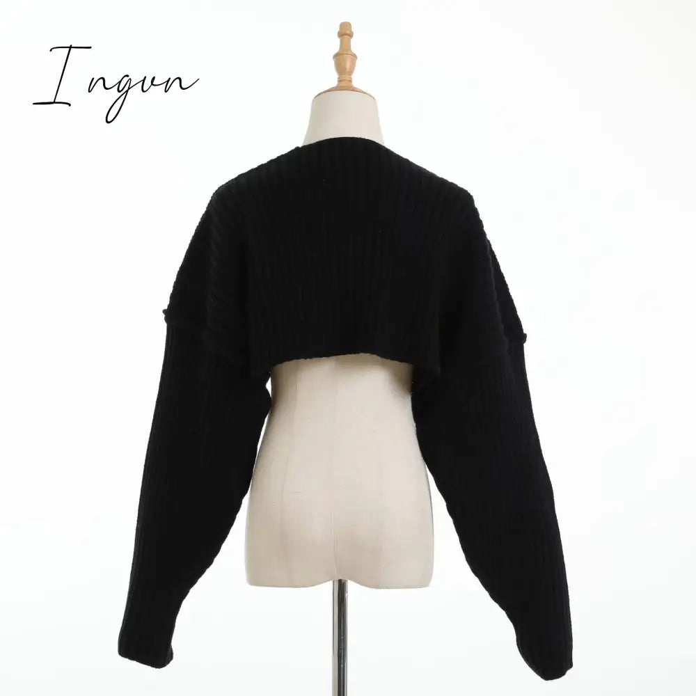 Ingvn - Sexy cropped cardigan knitted short cardigan sweaters for women fashion cute tops korean style long sleeve top batwing sleeve