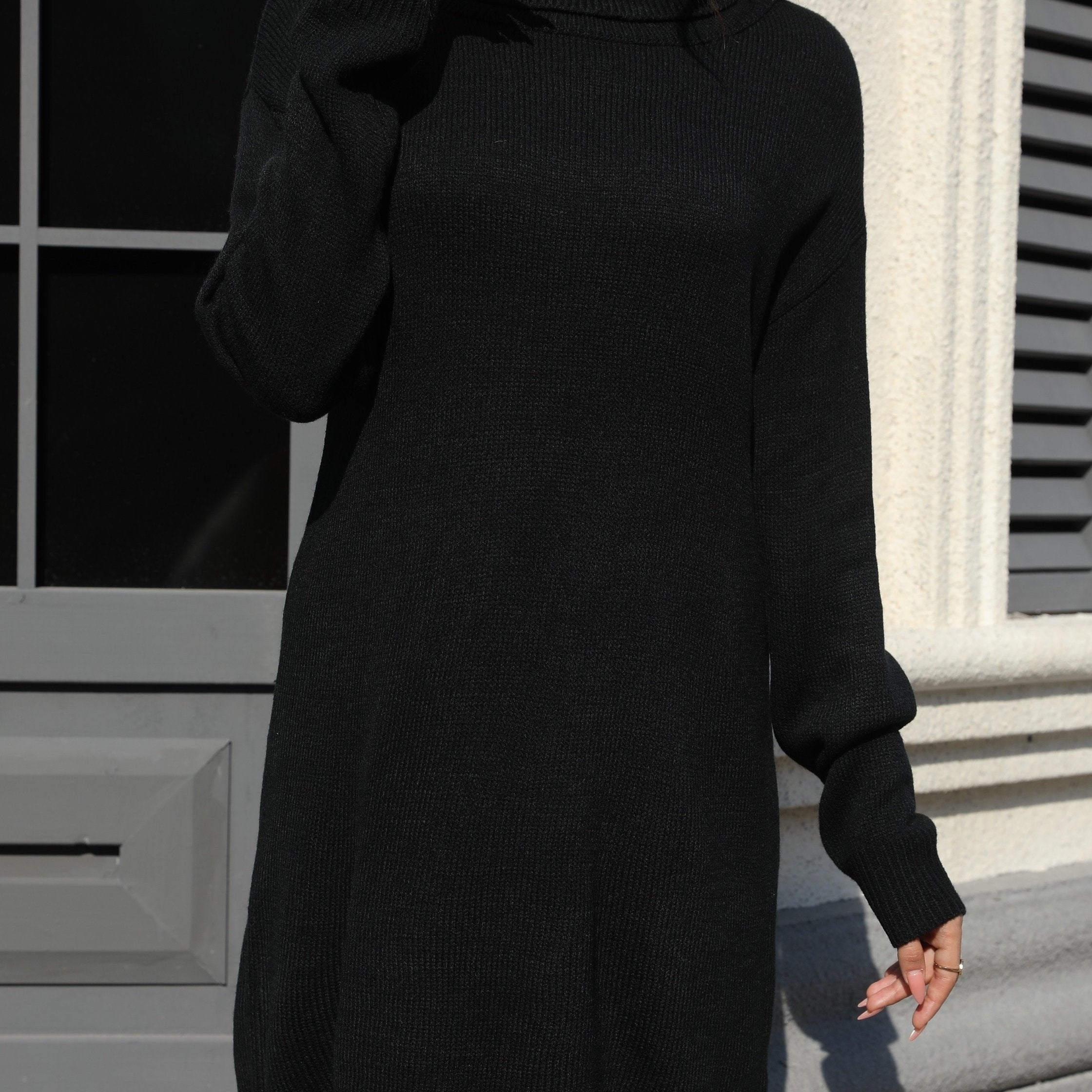 Cozy Solid Color Turtleneck Knit Dress - Versatile Casual Style - Long Sleeve, Soft Fabric, Figure-Hugging - Womens Winter Wardrobe Essential