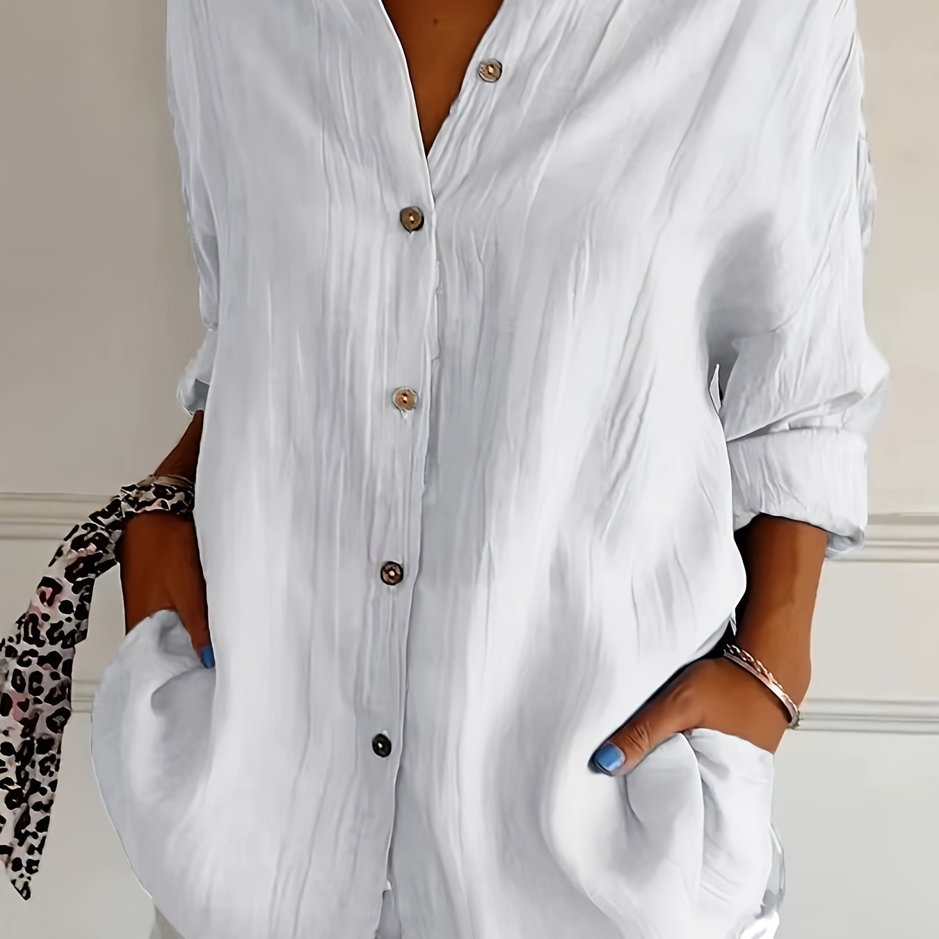 Women's Casual Solid Color Button Up Shirt - Long Sleeve, Loose Collared, Perfect for Spring and Fall, Relaxed Fit, Easy to Wear, Versatile and Timeless