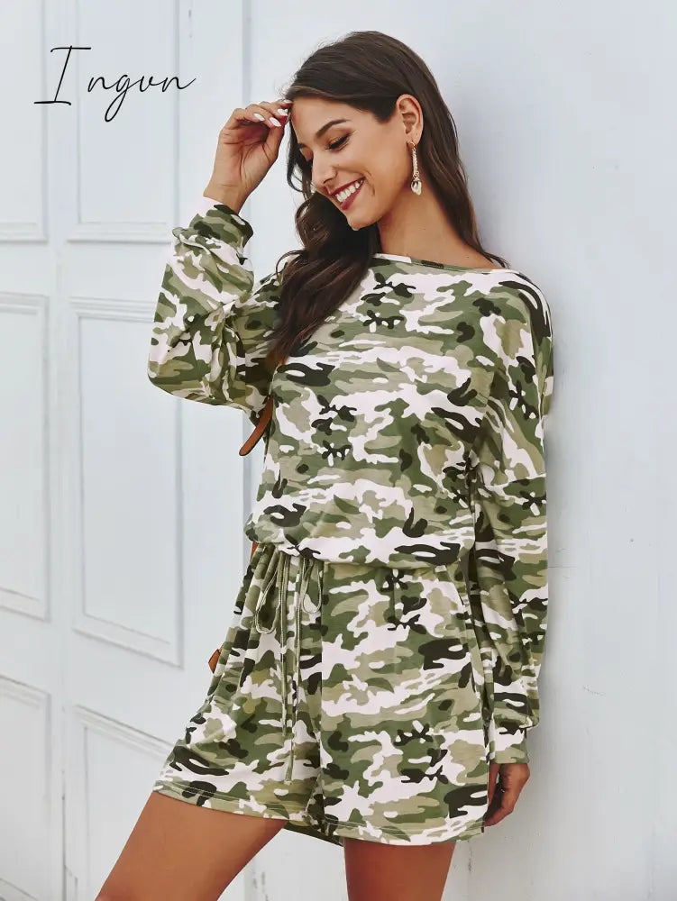 Ingvn - Long Sleeve Drawstring Romper