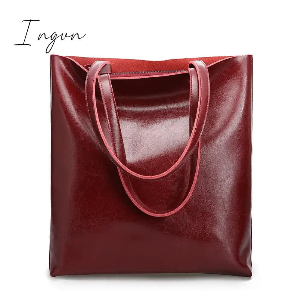 Ingvn - Cow Leather Bag Ladies Genuine Leather Handbags Big Women Bag Large Vintage Female 2024 Office Hand Shoulder Bags For Women Tote
