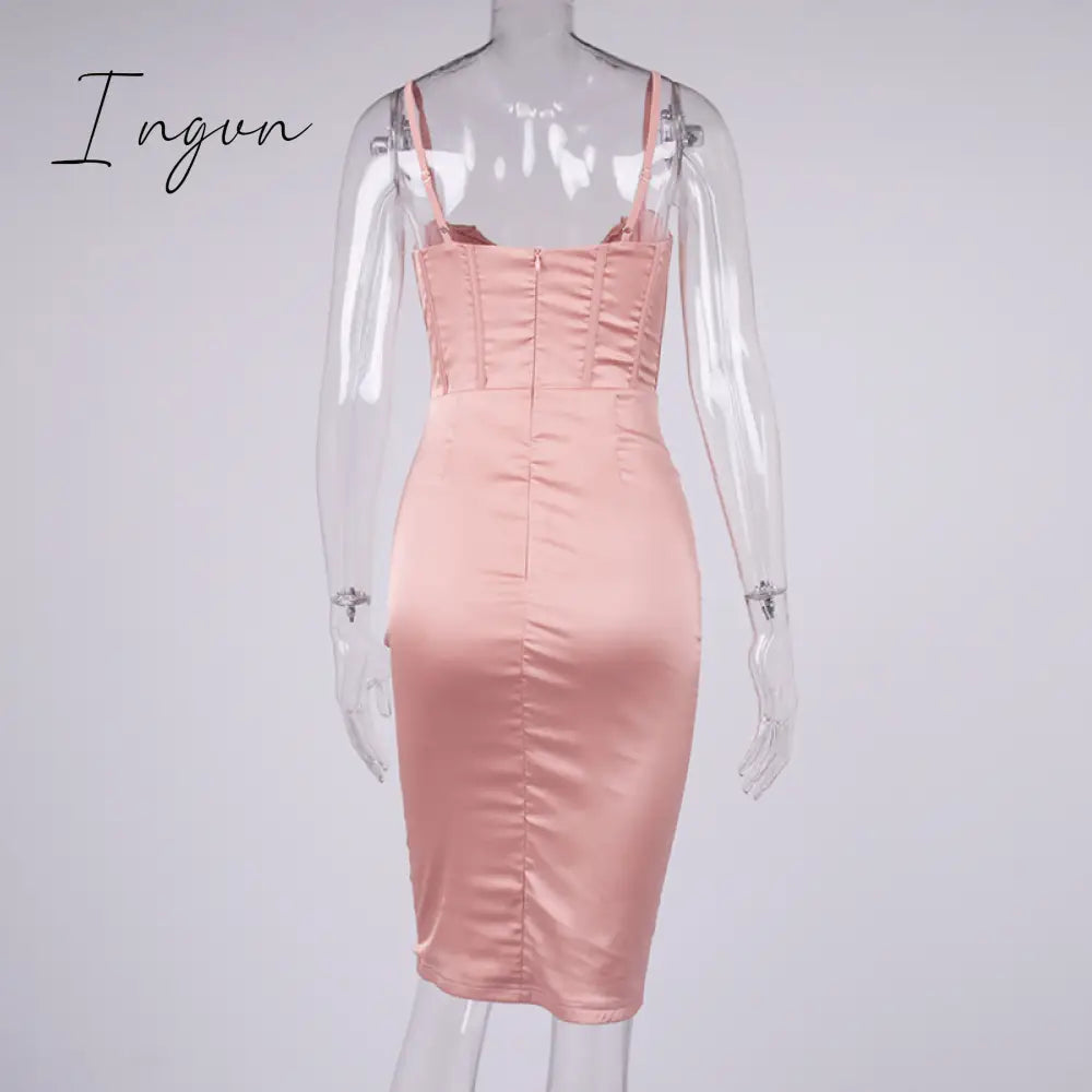 Ingvn - trends high quality Giyu Night Clubwear Party Satin White Dresses Women Summer Sexy Bodycon Midi Vestidos Spaghetti Strap Backless Corset Dress