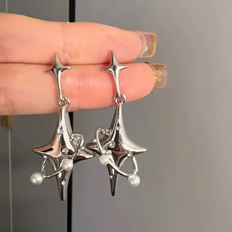 INGVN  Fashion Irregular Water Drop Earrings for Woman Retro Punk Hip Hop Sliver Color Metal Geometric Earrings New Jewelry Girls Gifts