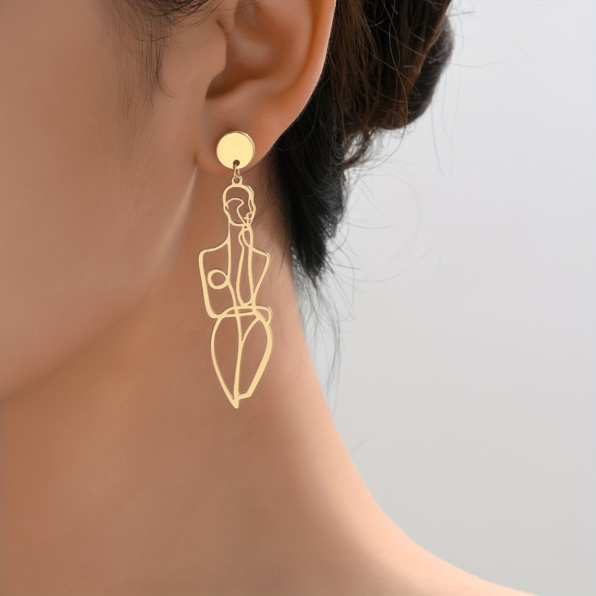 1 Pair Exquisite Abstract Human Figure Dangle Earrings - Elegant Simplistic Modern Style, Cute Statement Jewelry for Daily Wear, Women's Fashion Accessories with Hypoallergenic Posts and Clasps