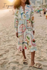 Ingvn - Casual Geometric Printing O Neck Shirt Dress Dresses