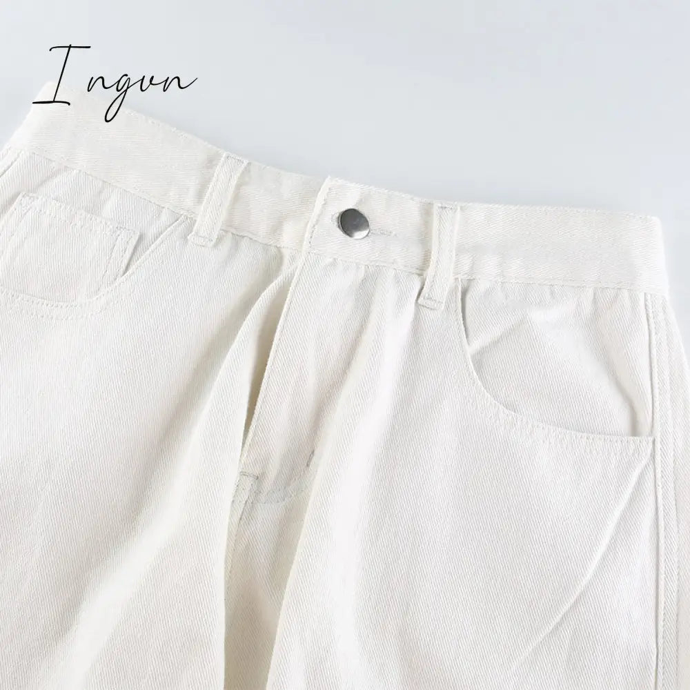 Ingvn - Fashion Streetwear Women Jeans Pocket High Waist Jeans Korean Casual Straight Harajuku Denim Pants Baggy New Cargo Pants
