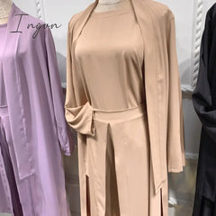 Ingvn - Spring Outfits Trends Women Solid Color Vest Wide Leg Pants Cardigan Coats 3-Piece Sets Fashion Design Arab Islamic Dubai Female Elegant Suit