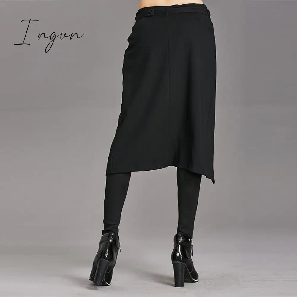 Ingvn - Spring Autumn Women Pants High Stretch Black Fake Two Pieces Pencil Skirt Pants Female Fashion Trousers Streetwear WP24