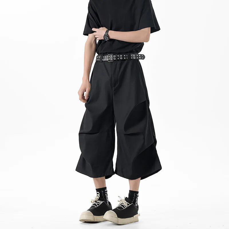 New Wide Leg Casual Pants mens Loose Fit Elastic Waist Outdoor Sport Capri Wrinkle Design Comfy Trousers for Women Men