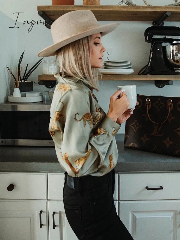 Ingvn - women satin blouse long sleeve zebra print shirts vintage office ladies tops femme chandails fashion blusa de mujer Chandails