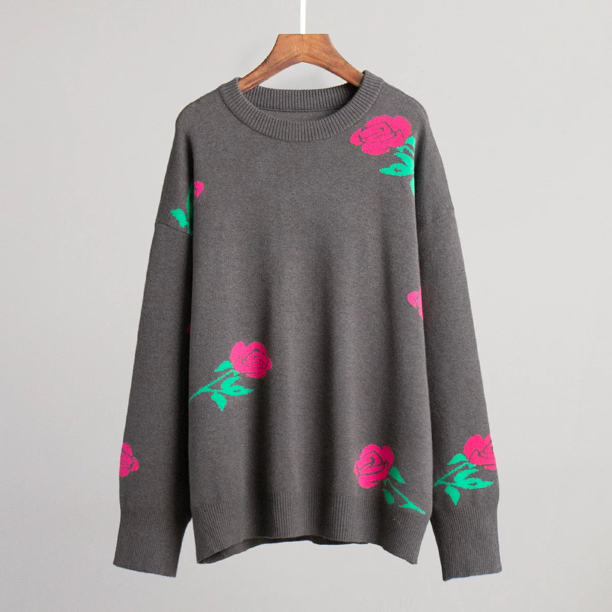 Ingvn  Flower Print Fashion Sweater Women's  Casual Loose Female Knitted Top Winter Thick Warm Oversized Knitted Pullover