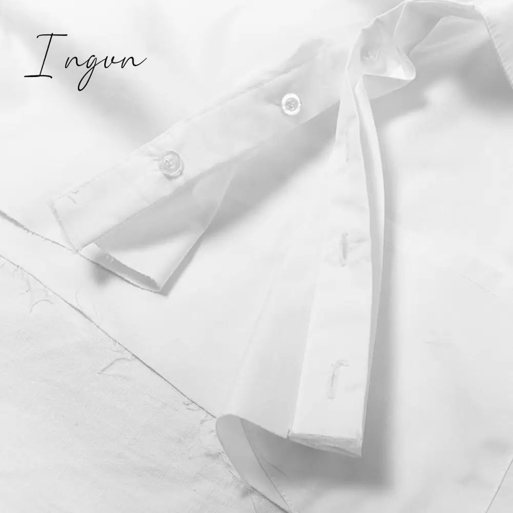 Ingvn - Sexy Crop Top Tassel Solid Color Shirt For Women Lapel Collar Long Sleeve Loose Oversized Shirts Female New