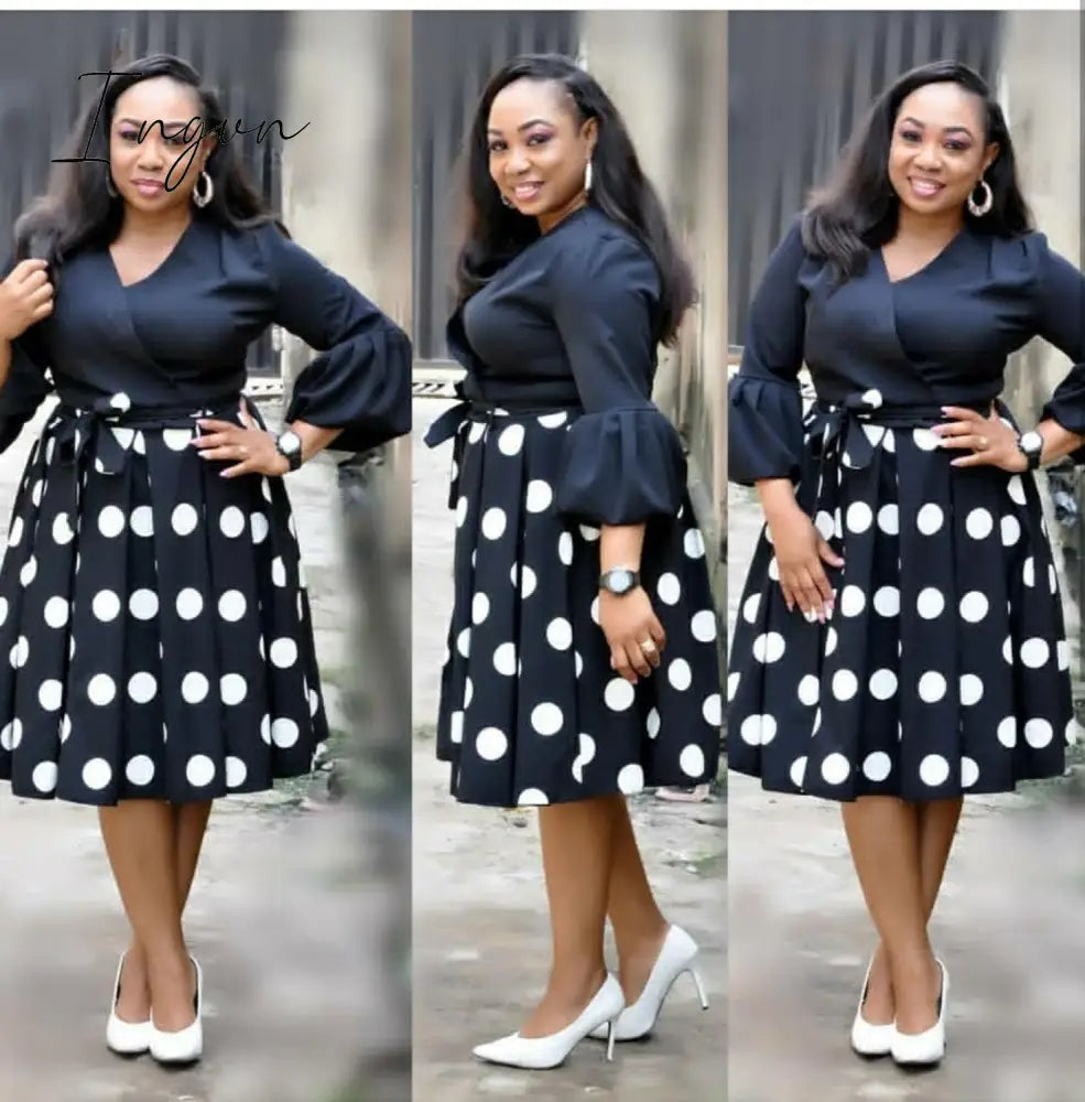 Ingvn - new summer elegent fashion style african women printing plus size polyester dress L-3XL