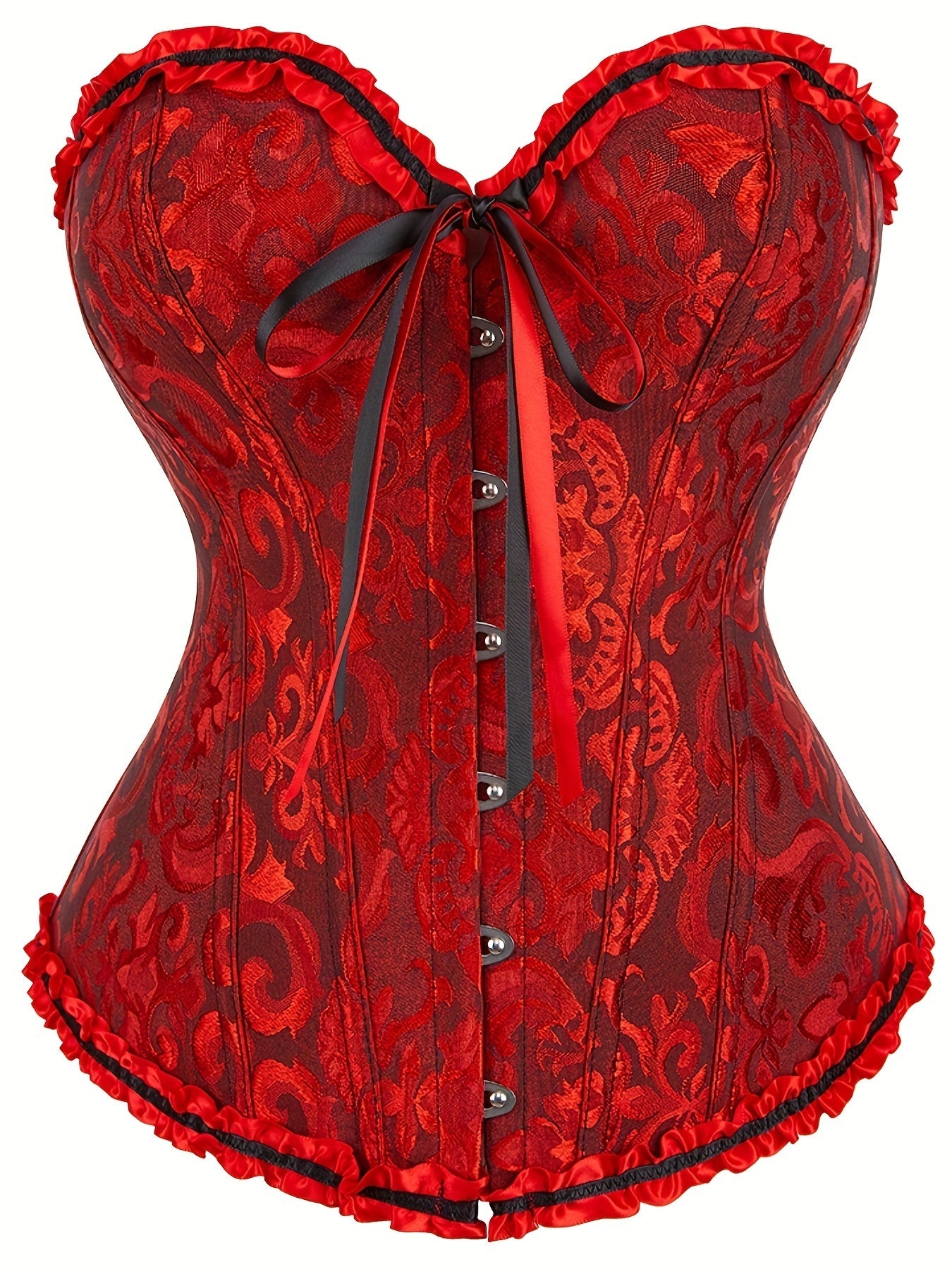 Flirty Ruffle Strapless Corset Bustier - Firm Tummy Control with Lace-Up Back - Luxurious Jacquard Womens Shapewear