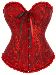 Flirty Ruffle Strapless Corset Bustier - Firm Tummy Control with Lace-Up Back - Luxurious Jacquard Womens Shapewear