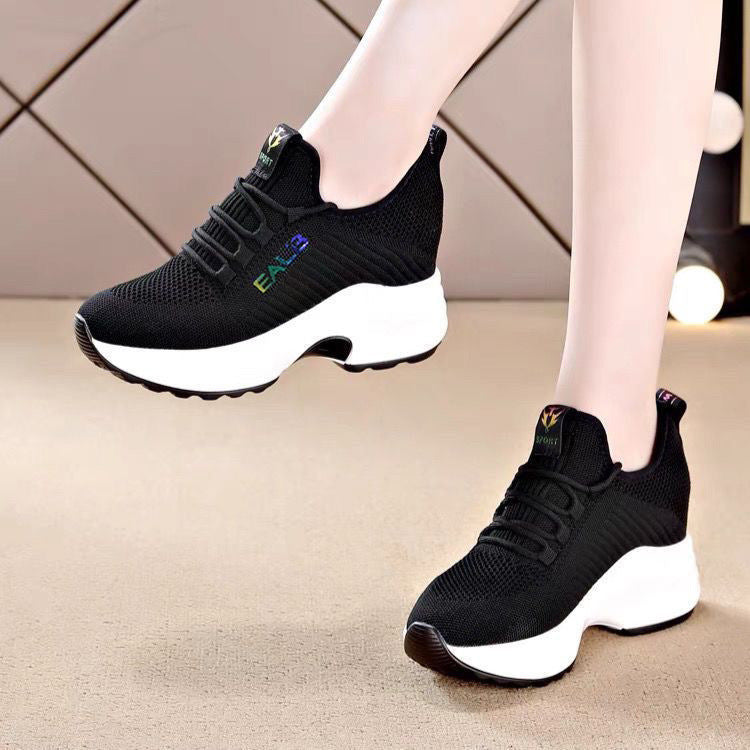 women's sports shoes women's spring fly-woven thick-soled casual shoes