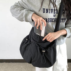 Ingvn  Korean Style Nylon Shoulder Bag Large Capacity Delicate Student Cross-body Pack Fashionable Purse High-class Female Pleated Bag