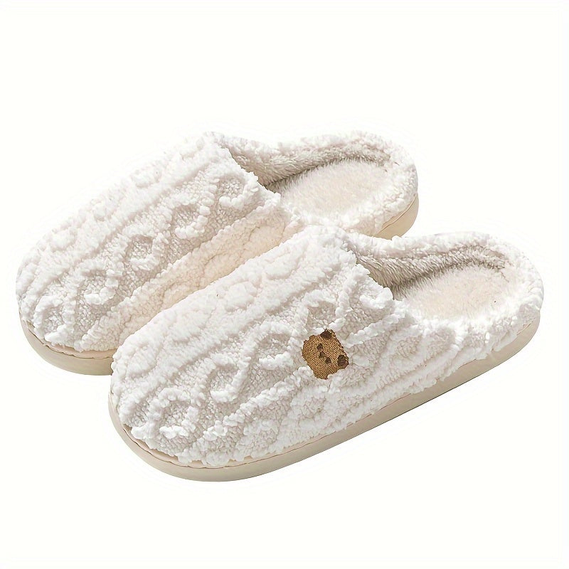 Cozy Stripe Fuzzy Slippers - Soft Fabric Upper, Non-Slip TPR Sole, Slip-On Design, Warm and Plush for Winter, Casual Stripe Pattern, Fabric Insole, Positioning Printing, All-Season Wear