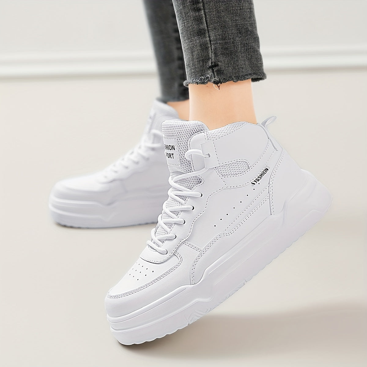 Lightweight Chunky Solid Color Sneakers, Comfortable Medium Tube Thick Soled Versatile Sports Shoes for Women