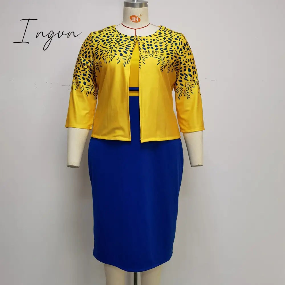 Ingvn - 2 Piece Set long Coat and Dress Christmas African Midi Dresses Women Dashiki Bazin Riche African Clothing Dresses Africa Clothes