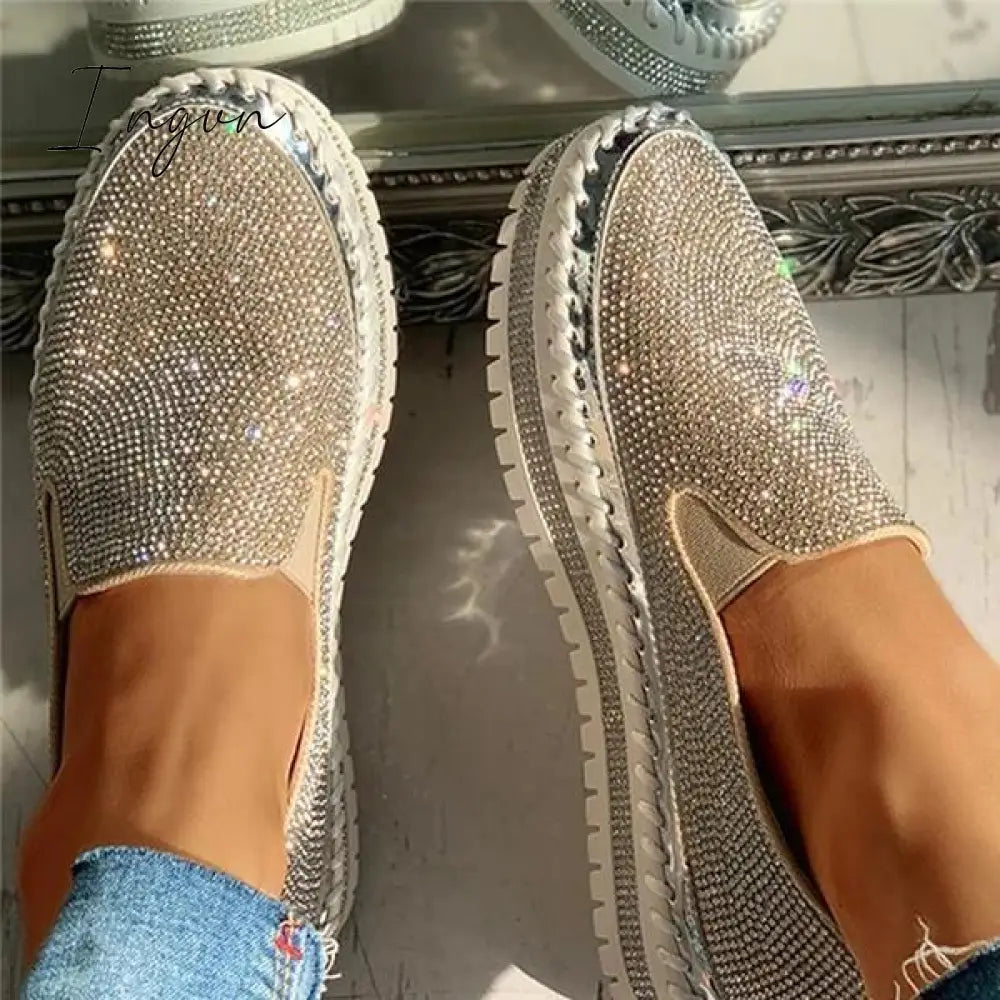 Ingvn - Women Casual Fashion Rhinestone Slip-on Sneakers