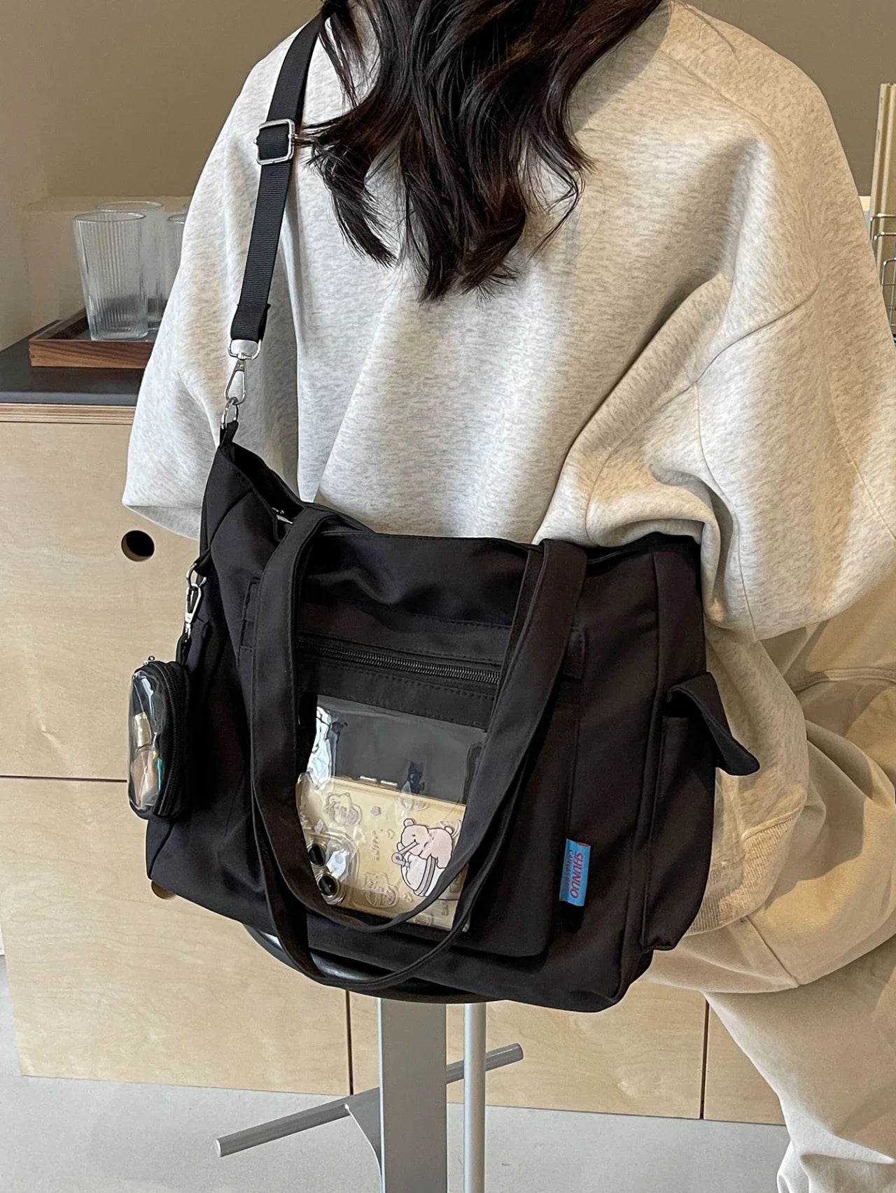 Ingvn  Women'S Bag Solid Color Tote Bag Commuter Shoulder Bag Casual Simple Mummy Bag Big Capacity Nylon Handbag