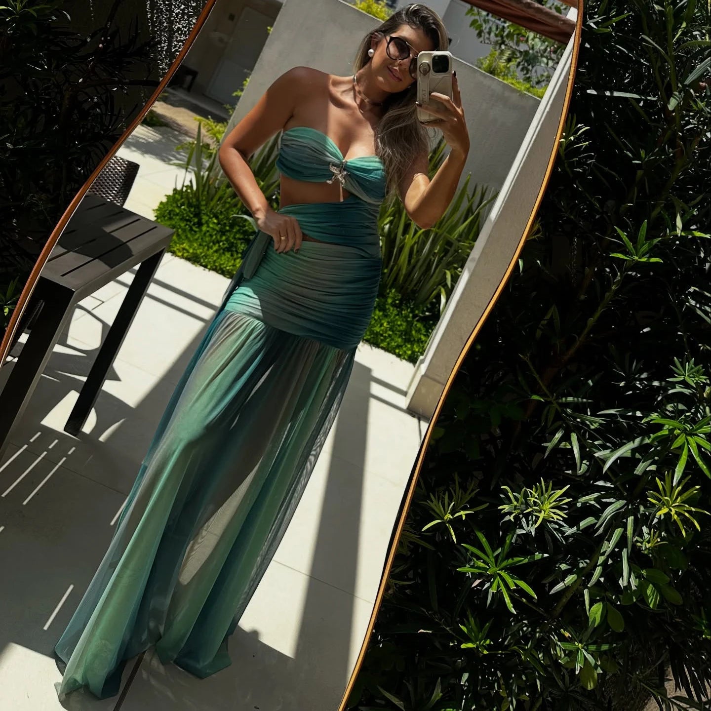 2Pcs Hollow Swimsuit With Long Skirt Women Sexy Swimwear Female Bikini Cut Out Biquini Swim Suit Shiny Star Bodysuit Beachwear