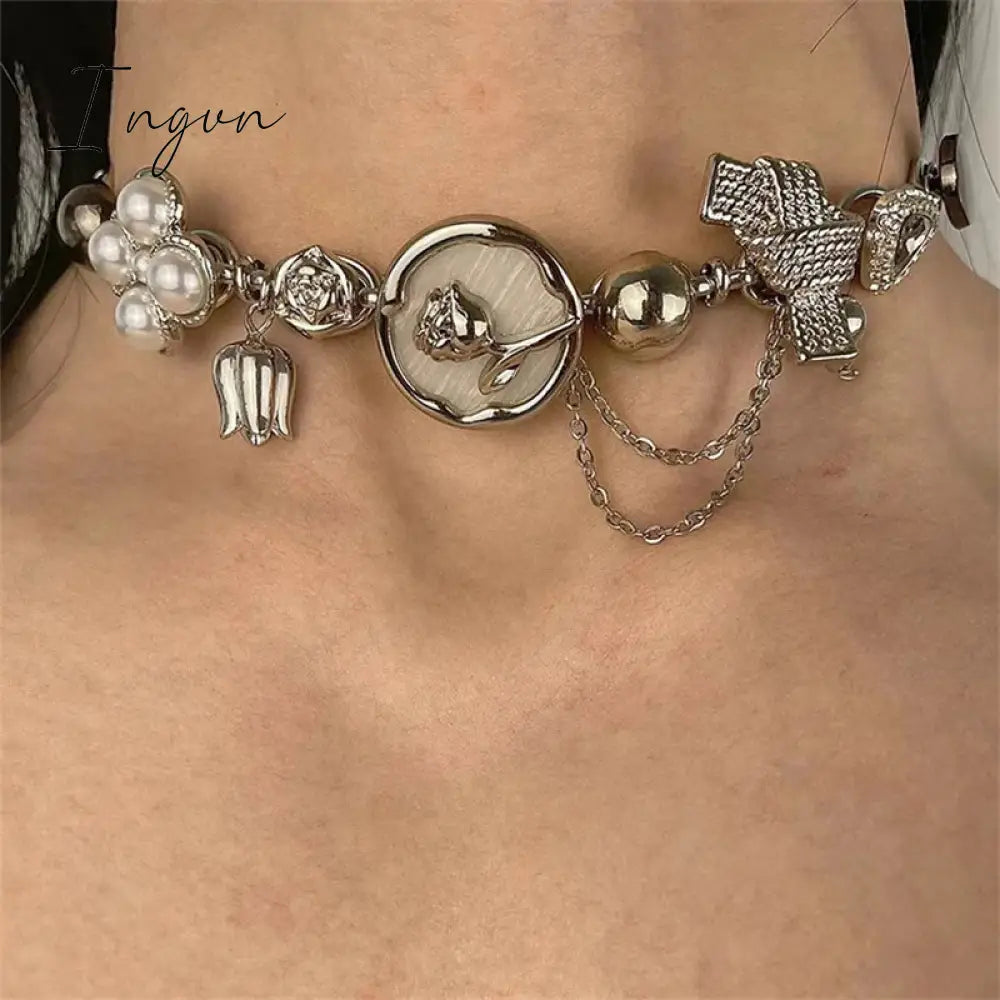 Vintage Bowknot Flower Zircon Choker Necklace for Women Punk Chinese Style Retro Short Neck Chain Unusual Y2K Fashion Jewelry