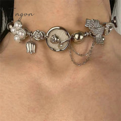 Vintage Bowknot Flower Zircon Choker Necklace for Women Punk Chinese Style Retro Short Neck Chain Unusual Y2K Fashion Jewelry