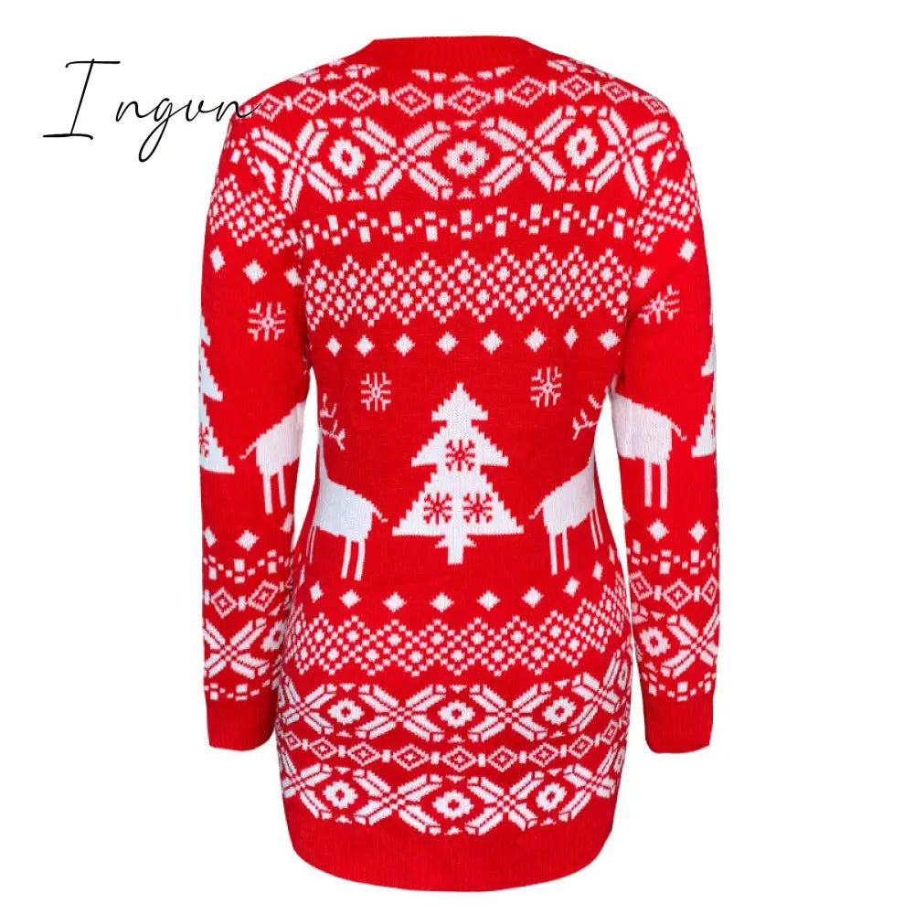 Ingvn - Fashion Autumn Winter Long Sleeve Loose Christmas Dresses Ladies Christmas Print A-line Mini Dress tops New Women