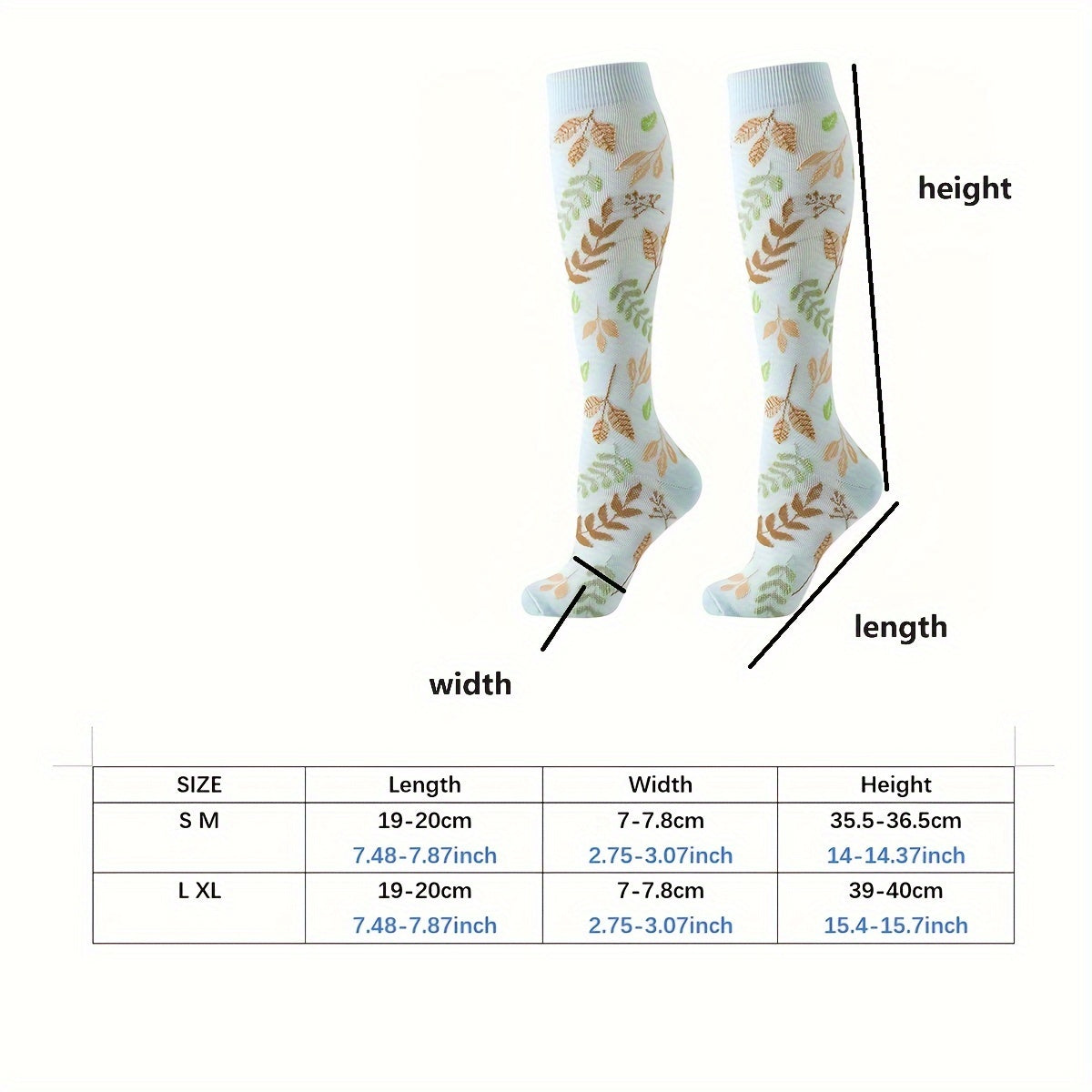 6pcs Floral Compression Socks For Women - Breathable, Moisture-Wicking Nylon Blend, Ideal For Sports & Outdoor Activities Compression Socks Women Plus Size Compression Stockings For Women