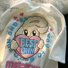 Ingvn - Kawaii Dog Print T-Shirt Harajuku Casual Loose Summer Women'S T-Shirt Cute Sweet Aesthetic Oversized Tops Streetwear