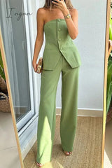 Ingvn - Elegant Solid Buttons Strapless Sleeveless Two Pieces
