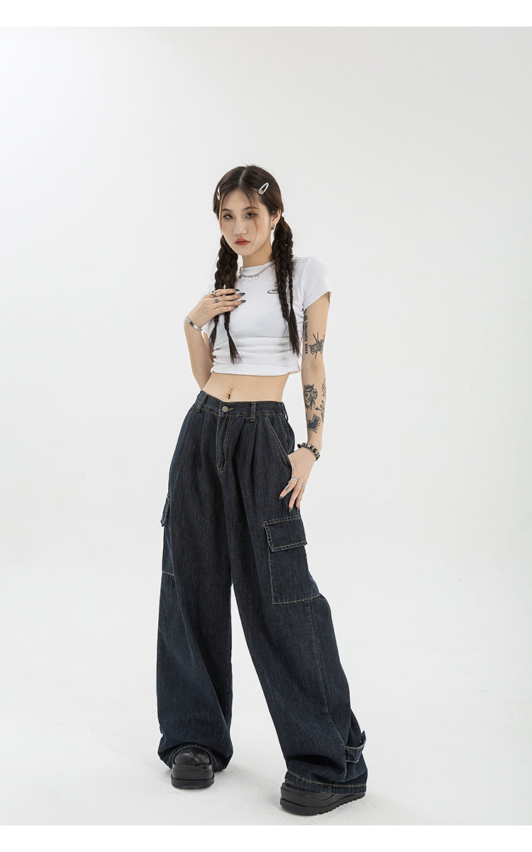 Harajuku Oversize Cargo Pants Women Japanese Streetwear Loose Wide Leg Trousers for Female Pockets Baggy Jeans Pant