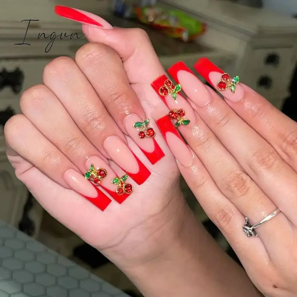 24pcs French rhinstones artifical nails with glue full cover false nails detachable coffin fake nail bling press on nails