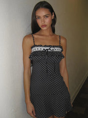 Spaghetti Strap Polka Dot Mini Dress For Women Robe Contrast Color Off-shoulder Sleeveless Backless Club Party Dress