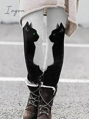 Ingvn - Women's Tights Leggings Ankle-Length Print Micro-elastic Mid Waist Fashion Halloween Daily Black Red S M Spring &  Fall