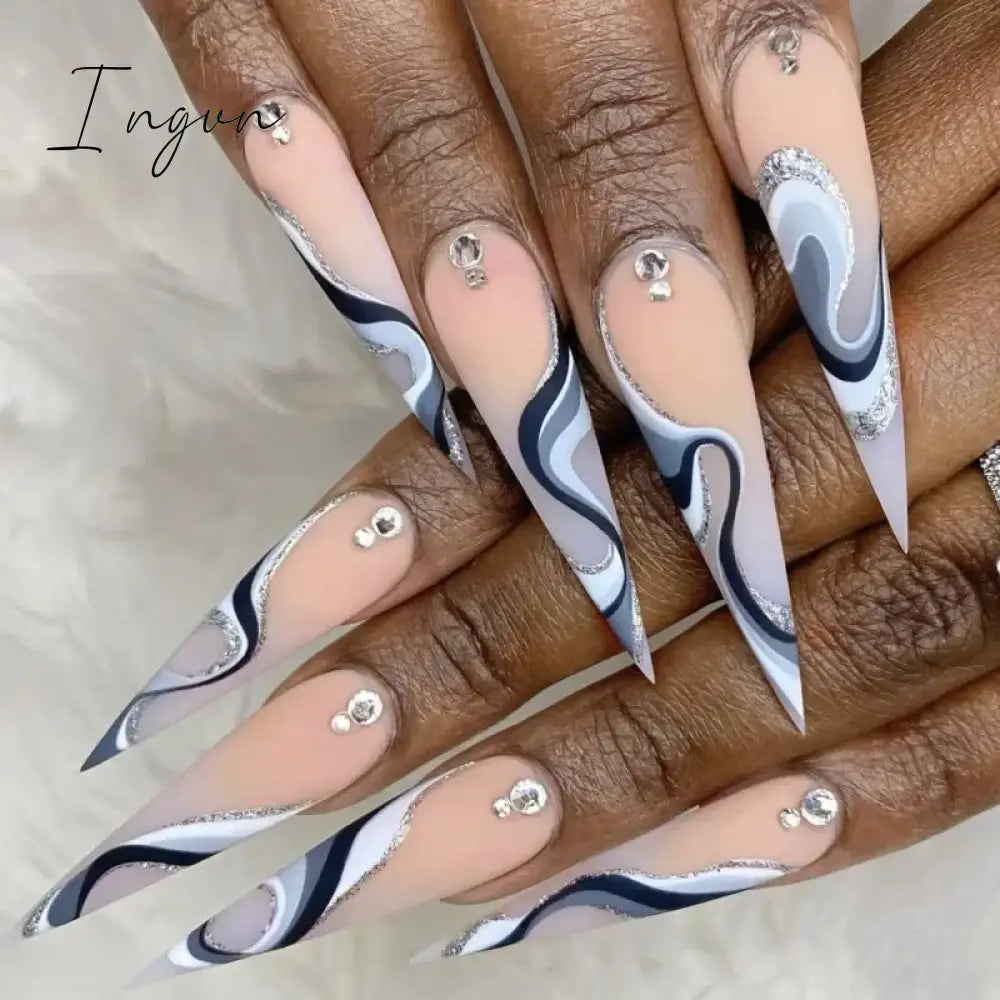 24Pcs 3D Long Almond False Nails Red Nude Ballet Stiletto Wearable Fake Nails MilkTea Color Jelly Full Cover Press On Nail Tips