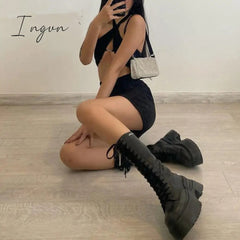 Ingvn - Woman Dress y2k Gothic Mini Dresses Sexy Deep V Neck e girl Streetwear Halter Black New Trendy 90s Vintage Christmas Party
