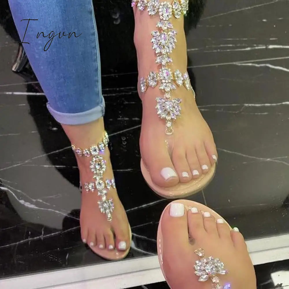Ingvn - Stylish Crystal Strap Lace-Up Sandals
