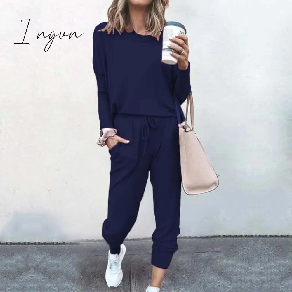 Ingvn - Autumn Casual Lounge Wear Women Tracksuit 2 Piece Set Loose Lounge Sets Ladies Sweat Suit Outfits Female