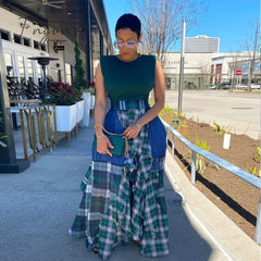 Ingvn - Womens Fashion Ladies Fashion Stitching Printed Plaid Young Fashion Casual Bohemian Super Loose Multicolor Skirt