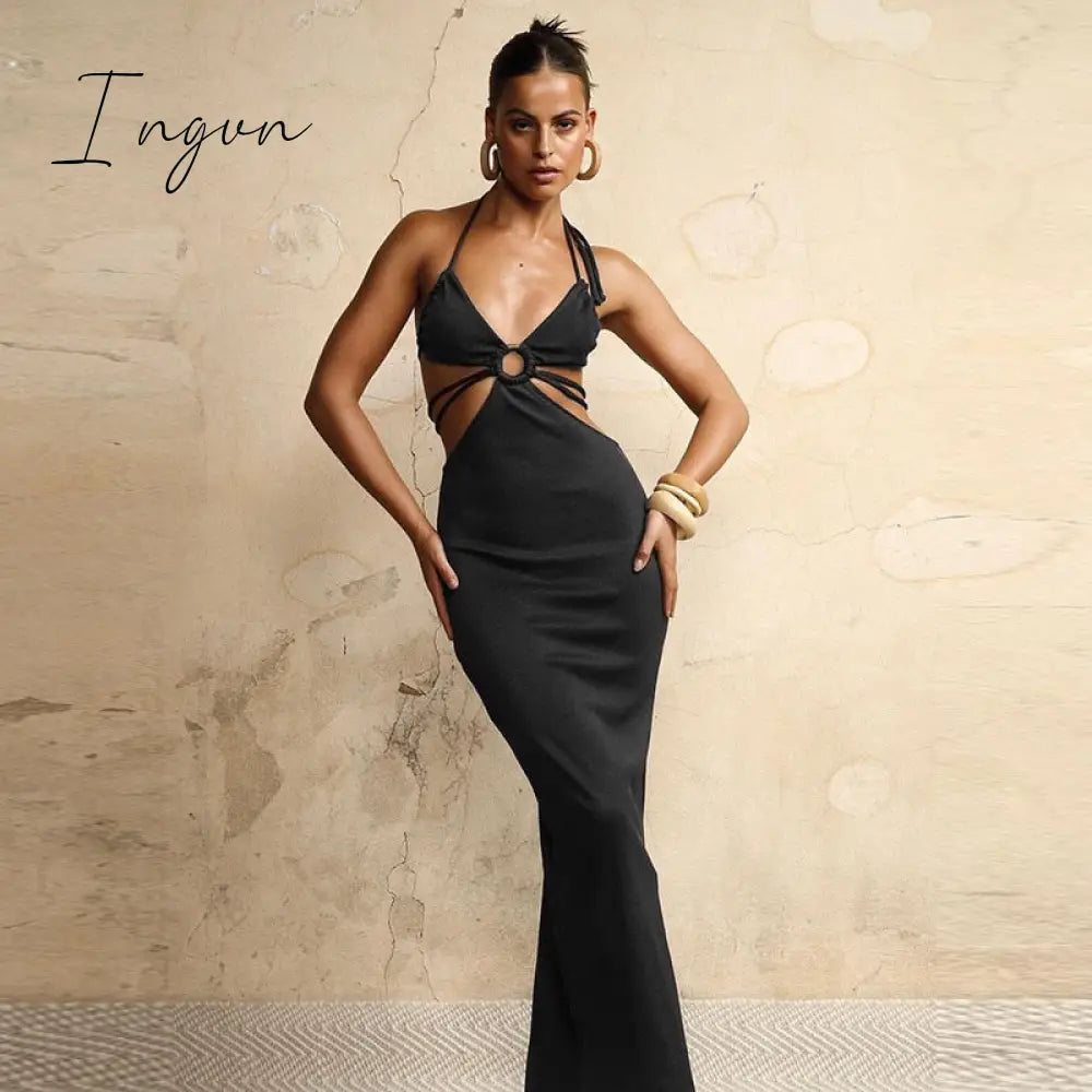Ingvn - Bandage Sexy Backless Maxi Dresses Club Party Summer Holiday Dress Cut Out Sleeveless Elegant Long Dress Robe